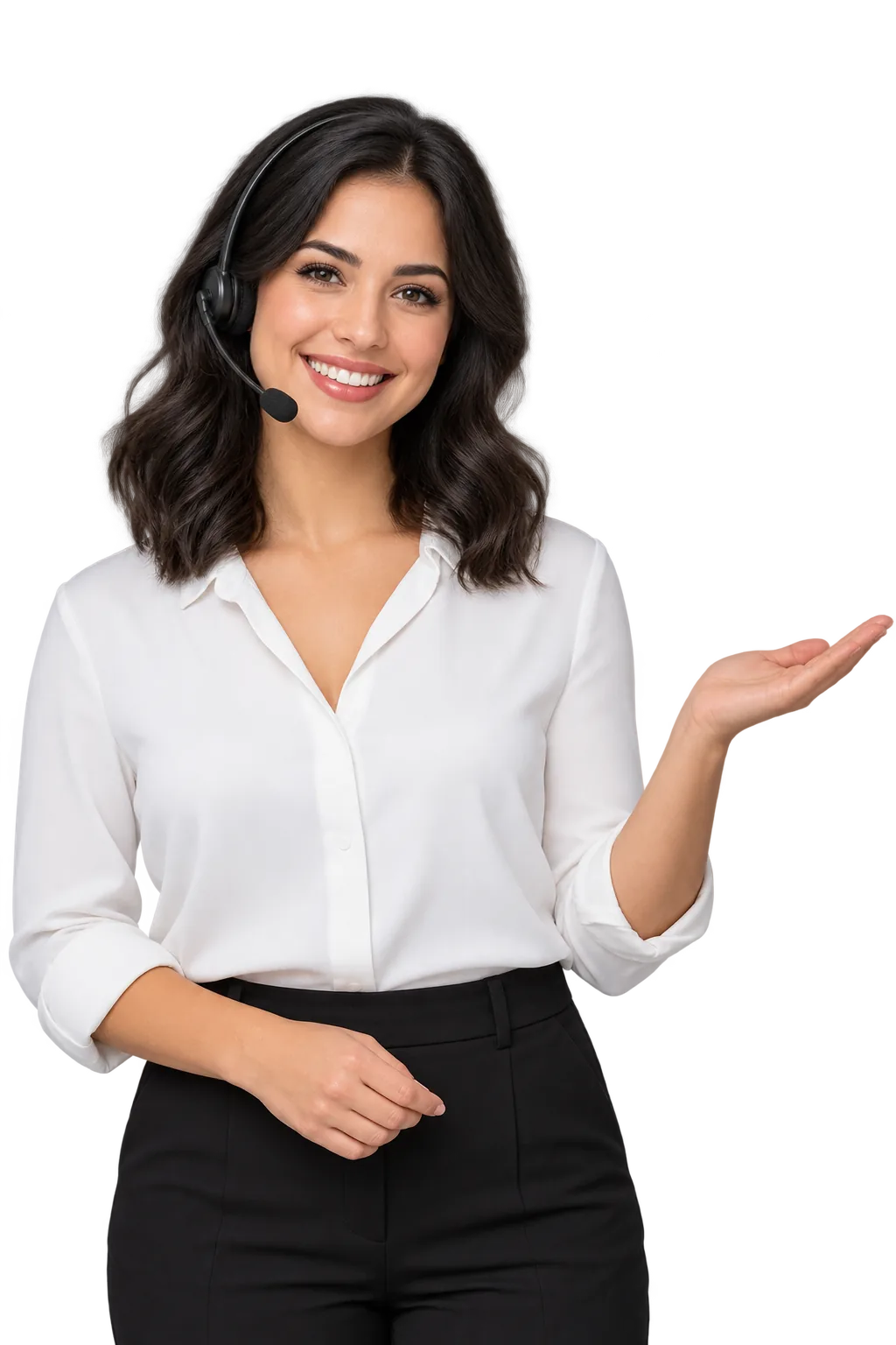 Friendly virtual receptionist wearing a headset